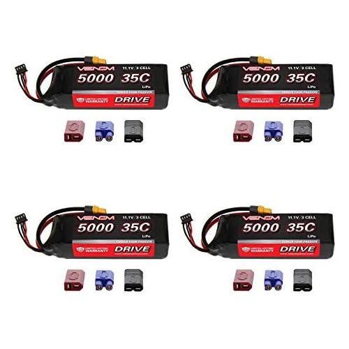  Venom RC Venom 35C 3S 5000mAh 11.1V LiPo Battery with Universal Plug (EC3DeansTraxxasTamiya) x4 Packs