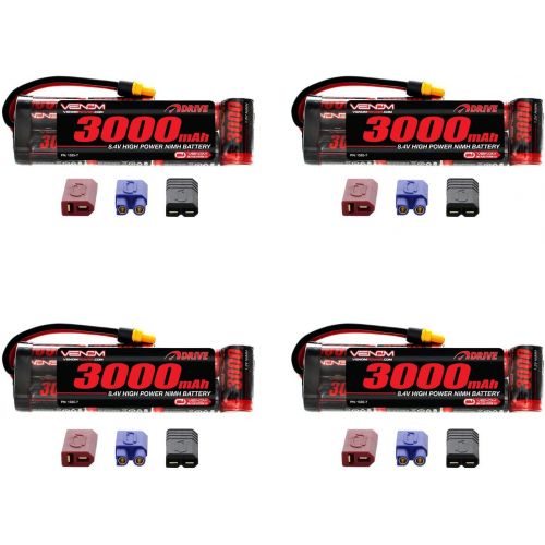  Venom RC Venom 8.4V 3000mAh 7-Cell NiMH Battery Flat with Universal Plug (EC3DeansTraxxasTamiya) x4 Packs