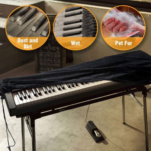  [아마존베스트]Venrey Piano Keyboard Cover, Premium Stretchable Velvet Digital Piano Dust Cover with Storage Bag, Compatible with Most 61-76 Key Models Electronic Keyboard, Digital Piano - Black