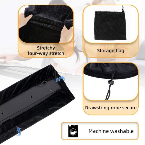  [아마존베스트]Venrey Piano Keyboard Cover, Premium Stretchable Velvet Digital Piano Dust Cover with Storage Bag, Compatible with Most 61-76 Key Models Electronic Keyboard, Digital Piano - Black