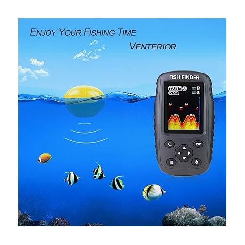  Portable Rechargeable Fish Finder Wireless Sonar Sensor Fishfinder Depth Locator with Fish Size, Water Temperature, Bottom Contour, Color LCD Display