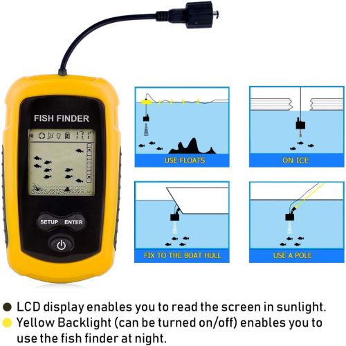  [아마존베스트]Venterior VT-FF001 Portable Fish Finder, Handheld Fishfinder Fish Depth Finder with Sonar Sensor Transducer and LCD Display