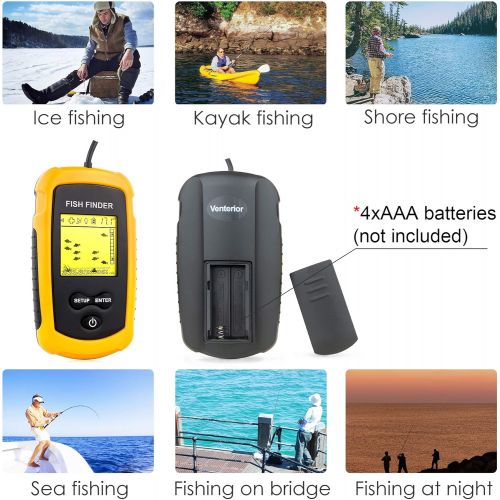  [아마존베스트]Venterior VT-FF001 Portable Fish Finder, Handheld Fishfinder Fish Depth Finder with Sonar Sensor Transducer and LCD Display
