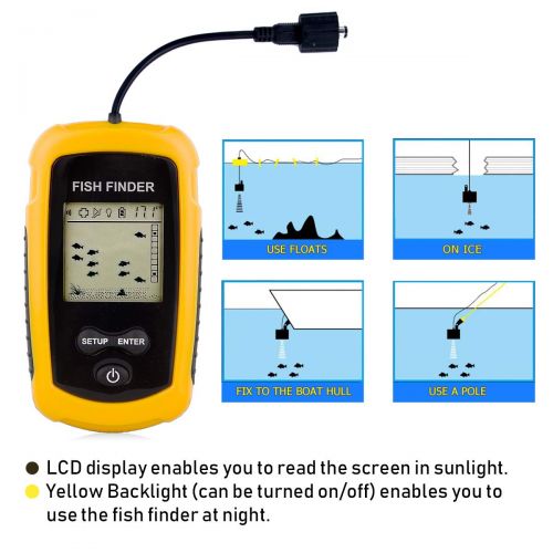  Venterior VT-FF001 Portable Fish Finder, Handheld Fishfinder Fish Depth Finder with Sonar Sensor Transducer and LCD Display