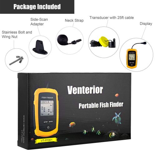 Venterior VT-FF001 Portable Fish Finder, Handheld Fishfinder Fish Depth Finder with Sonar Sensor Transducer and LCD Display