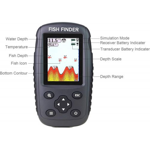  Venterior Portable Rechargeable Fish Finder Wireless Sonar Sensor Fishfinder Depth Locator with Fish Size, Water Temperature, Bottom Contour, Color LCD Display