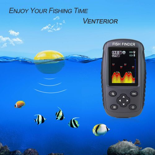  Venterior Portable Rechargeable Fish Finder Wireless Sonar Sensor Fishfinder Depth Locator with Fish Size, Water Temperature, Bottom Contour, Color LCD Display