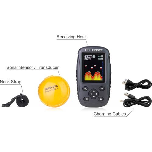  Venterior Portable Rechargeable Fish Finder Wireless Sonar Sensor Fishfinder Depth Locator with Fish Size, Water Temperature, Bottom Contour, Color LCD Display