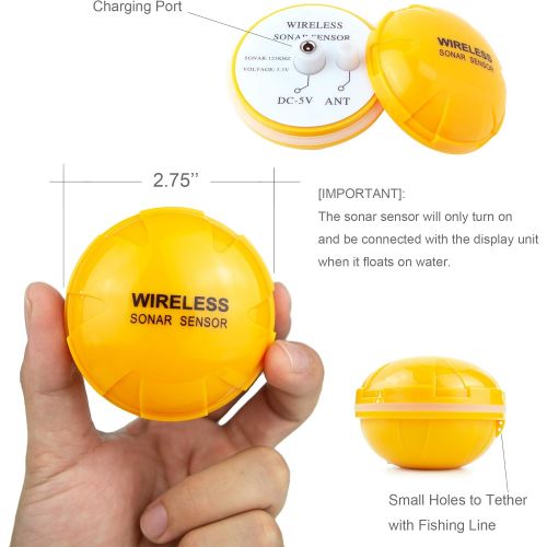  Venterior Portable Rechargeable Fish Finder Wireless Sonar Sensor Fishfinder Depth Locator with Fish Size, Water Temperature, Bottom Contour, Color LCD Display