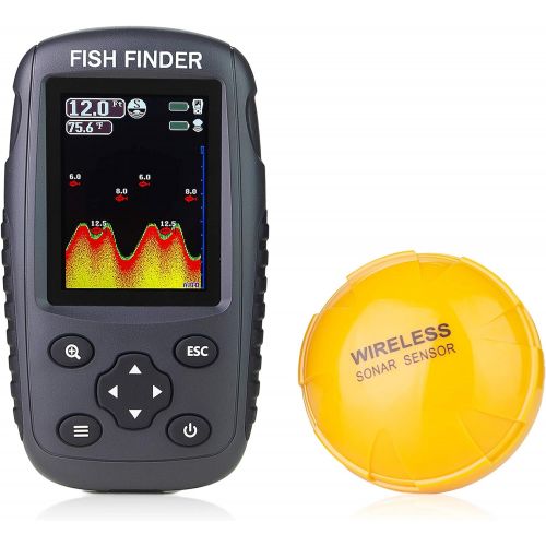  Venterior Portable Rechargeable Fish Finder Wireless Sonar Sensor Fishfinder Depth Locator with Fish Size, Water Temperature, Bottom Contour, Color LCD Display