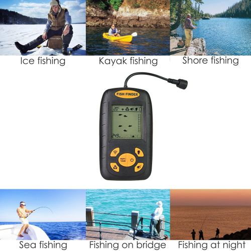  Venterior Portable Fish Finder, Water Depth & Temperature Fishfinder with Wired Sonar Sensor Transducer and LCD Display