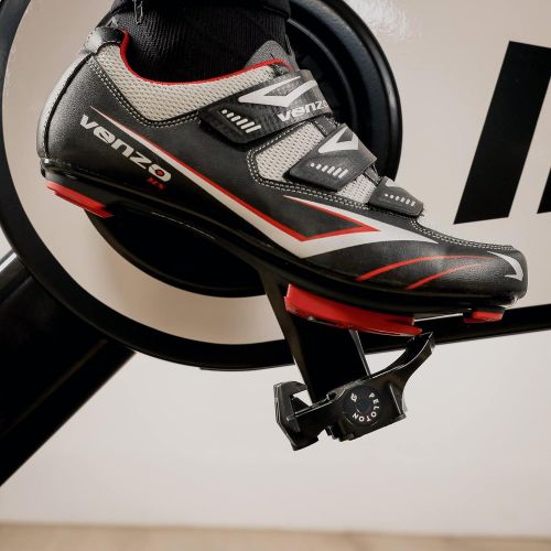  [아마존베스트]Venzo Bicycle Mens or Womens Road Cycling Riding Shoes - 3 Straps- Compatible with Peloton Shimano SPD & Look ARC Delta - Perfect for Indoor Spin Road Racing Bikes Black