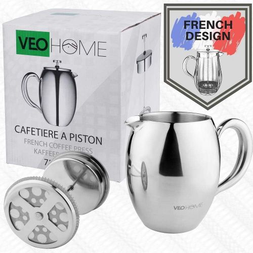  [아마존베스트]Cafetiere French Press Coffee Maker by VeoHome - Unbreakable and keeps coffee hotter for a long time thanks to its double wall (0.75 Liter)