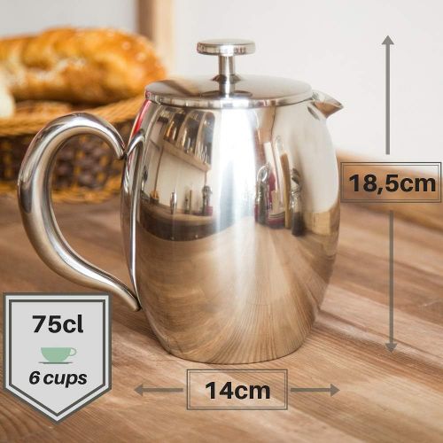  [아마존베스트]Cafetiere French Press Coffee Maker by VeoHome - Unbreakable and keeps coffee hotter for a long time thanks to its double wall (0.75 Liter)