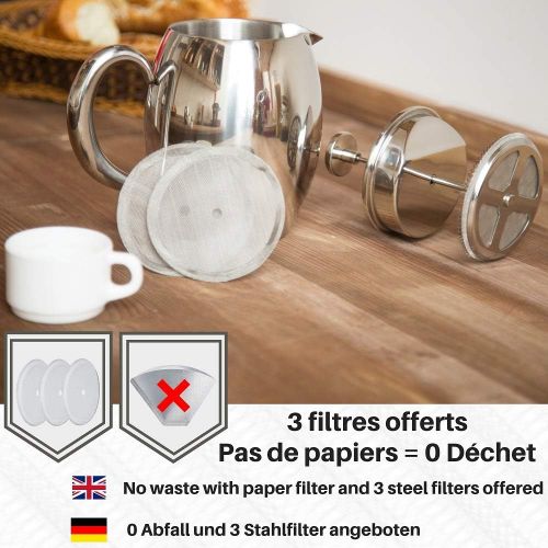  [아마존베스트]Cafetiere French Press Coffee Maker by VeoHome - Unbreakable and keeps coffee hotter for a long time thanks to its double wall (0.75 Liter)