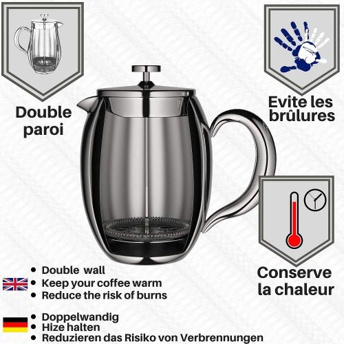  [아마존베스트]Cafetiere French Press Coffee Maker by VeoHome - Unbreakable and keeps coffee hotter for a long time thanks to its double wall (0.75 Liter)