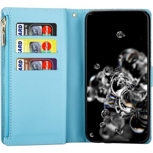  [아마존베스트]Vepbk Case for Samsung Galaxy A21S Glitter Flip Case Leather Wallet with Card Slot Magnetic Hand Strap Wallet Flip Case Cover for Galaxy A21S Blue