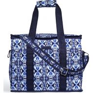 Vera Bradley Leak Resistant Insulated Cooler Bag Large Capacity, Navy Blue Soft Sided Collapsible Cooler, Portable Beach Tote Bag with Handles and Adjustable Shoulder Strap, Ikat I