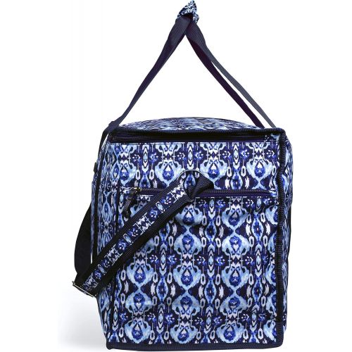  Vera Bradley Leak Resistant Insulated Cooler Bag Large Capacity, Navy Blue Soft Sided Collapsible Cooler, Portable Beach Tote Bag with Handles and Adjustable Shoulder Strap, Ikat I