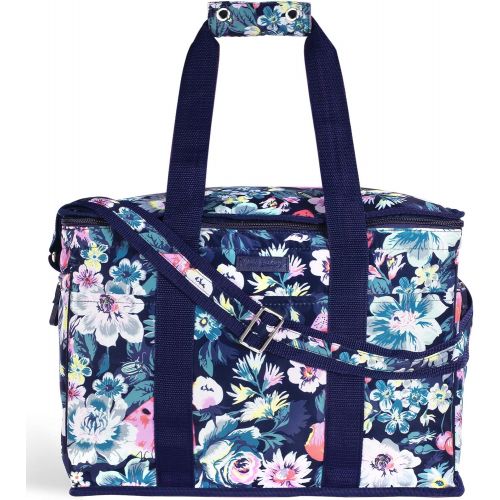  Vera Bradley Leak Resistant Insulated Cooler Bag Large Capacity, Floral Soft Sided Collapsible Cooler, Portable Beach Tote Bag with Handles and Adjustable Shoulder Strap, Garden Gr