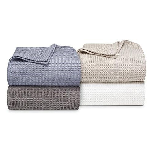  Vera Wang Waffle Weave Cotton Blanket; FullQueen, White (90 X 90)