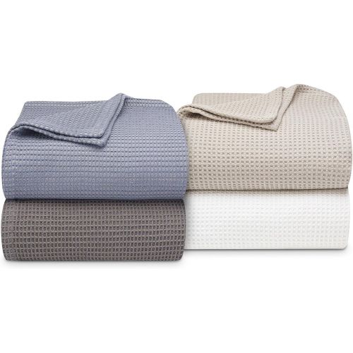  Vera Wang Waffle Weave Cotton Blanket; FullQueen, White (90 X 90)