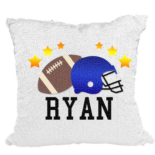  VeraFide Football Sequin Pillow Boys, PersonalizedFootball Reversible Sequin Pillow (Black/White)