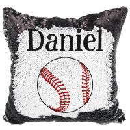 VeraFide Baseball Personalized Sequin Pillow for Boys, Custom Reversible Sequin Pillow (Black/White)