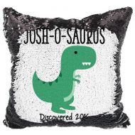 VeraFide O-Saurus Dinosaur Personalized Sequin Pillow for Boys, Custom Reversible Sequin Pillow (Black/White)