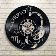 Veranikaz5go Scorpion Sign Vinyl Record Wall Clock Modern Horoscope Gift For Men And Woman Wall Clock Vintage Birthday Gift Scorpion Wall Clock Large