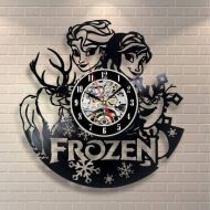 Veranikaz5go Frozen Cartoon Vinyl Record Wall Clock Modern Frozen Elsa Wall Clock Vintage Birthday Gift Children Room Art Frozen Gift For Girl