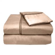 Veratex The Princeton Collection 300 Thread Count 100% Egyptian Cotton Sateen Bed Sheet Set with Elegant Stitch Hem Design, Twin Size, Taupe