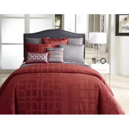  Veratex Frames Collection 100% Polyester 4-Piece Modern Bedroom Comforter Set, Queen Size, Red