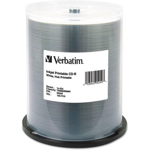  [아마존베스트]Verbatim CD-R 700MB 52X White Inkjet Hub Printable Recordable Media Disc - 100pk Spindle