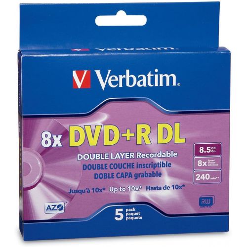  [아마존베스트]Verbatim DVD+R DL 8.5GB 8X AZO with Branded Surface - 5pk Jewel Case Box - 95311