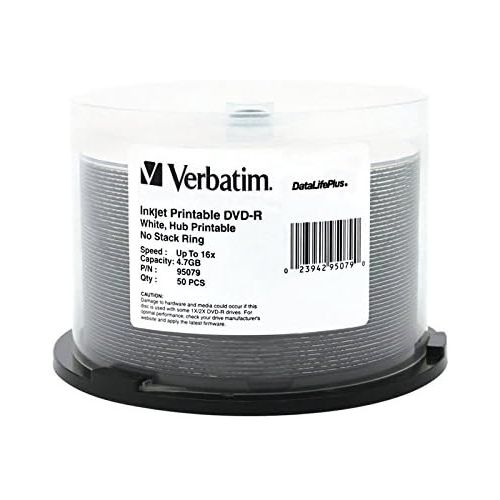  [아마존베스트]Verbatim DVD-R 4.7GB 16X DataLifePlus White Inkjet Printable Surface, Hub Printable - 50pk Spindle