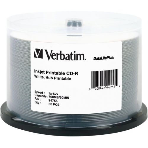  [아마존베스트]Verbatim CD-R 700MB 52X DataLifePlus White Inkjet Printable, Hub Printable - 50pk Spindle - 94755