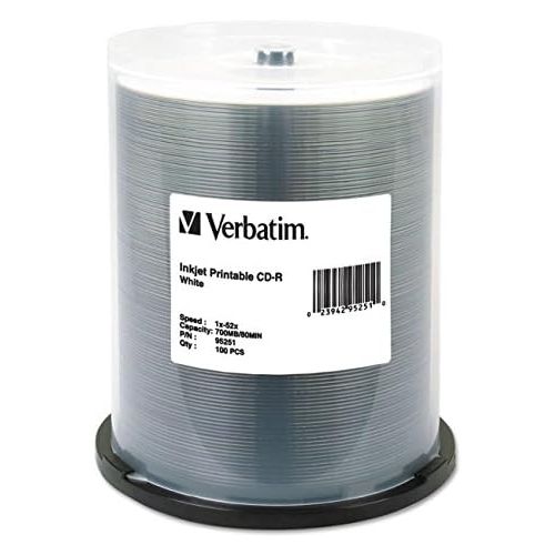  [아마존베스트]Verbatim CD-R 700MB 52X White Inkjet Printable Recordable Media Disc - 100pk Spindle