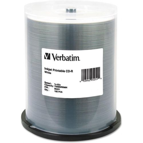  [아마존베스트]Verbatim CD-R 700MB 52X White Inkjet Printable Recordable Media Disc - 100pk Spindle