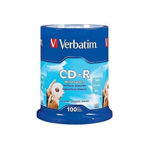  [아마존베스트]Verbatim CD-R 700MB 80 Minute 52x Recordable Disc with Blank White Surface - 100 Pack Spindle - 94712