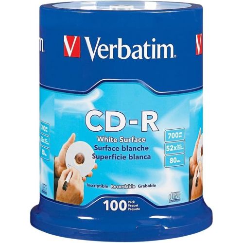  [아마존베스트]Verbatim CD-R 700MB 80 Minute 52x Recordable Disc with Blank White Surface - 100 Pack Spindle - 94712