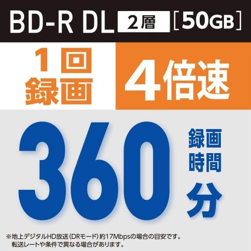  [아마존베스트]Verbatim Blu-ray Disc 50 pcs Spindle - 50GB 4X BD-R DL - Inkjet Printable