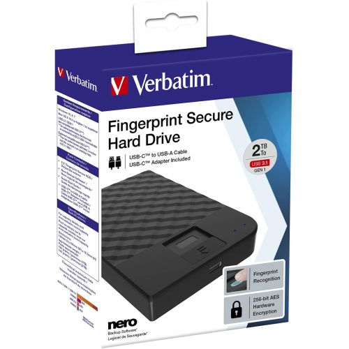  Verbatim Fingerprint Secure HDD 2.5 2TB USB 3.1 256-bit, 53651 (2TB USB 3.1 256-bit AES Encyption)