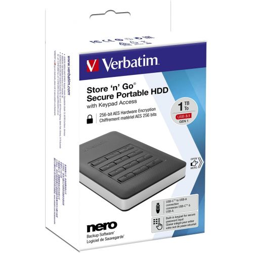  Verbatim 53401 1 TB Store n Go Secure Portable HDD with Keypad Access - Black
