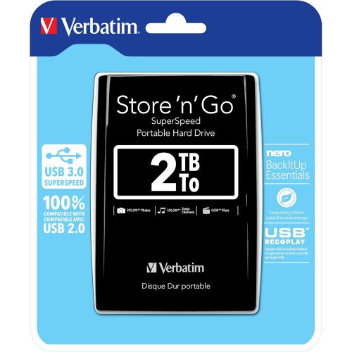  Verbatim 2TB Portable Hard Drive, - StorenGo - USB 3.0 - Compatible with USB 2.0 - PC / Mac - Diamond Black