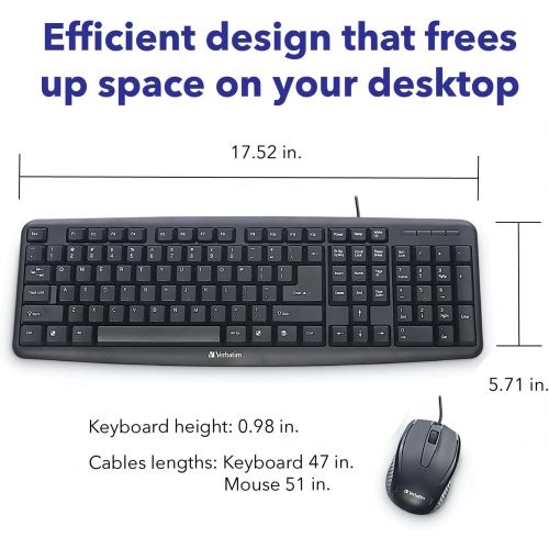  [아마존베스트]Verbatim Slimline Keyboard and Mouse - Wired with USB Accessibility - Mac & PC Compatible - Black - FFP
