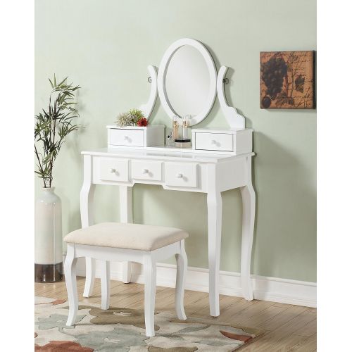  Veria Wood Makeup Vanity Table and Stool Set, White