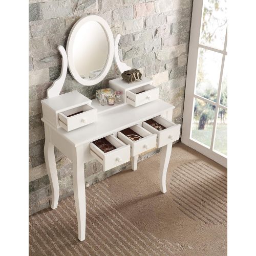  Veria Wood Makeup Vanity Table and Stool Set, White