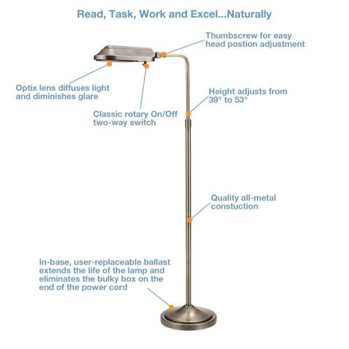  Verilux VF03FF5 Heritage Deluxe Natural Spectrum Floor Lamp, Classic All Metal Design, 53 x 10.5 x 10.5, Antiqued Brushed Brass