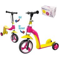 [아마존 핫딜] [아마존핫딜]Verkstar Kick Scooter for Kids Toddlers Girls Boys, 2 in 1 Kids Scooter with Handbrake, Adjustable Handle, Extra-Wide Deck, The Latest Outdoor Toys for Kids Activities (Yellow & Pi